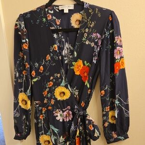 Amour Vert Navy and Cream Patterned Dress